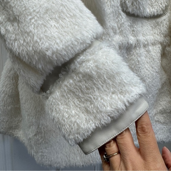 Anthropologie Maeve White Cinched Faux Fur Coat - Picture 5 of 16